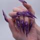 24 PCS Devils Claws Press On Nails,3D Curve Line Acrylic False Nails, Long Stiletto Glossy Purple Glitter, Gel Glue On Nails Manicure Sparkly Stick Ons