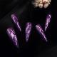 24 PCS Devils Claws Press On Nails,3D Curve Line Acrylic False Nails, Long Stiletto Glossy Purple Glitter, Gel Glue On Nails Manicure Sparkly Stick Ons