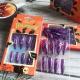 24 PCS Devils Claws Press On Nails,3D Curve Line Acrylic False Nails, Long Stiletto Glossy Purple Glitter, Gel Glue On Nails Manicure Sparkly Stick Ons