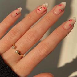 Cherry French Almond-Shape Removable Nail Tips Set Long Lasting Delicate And Girly Style