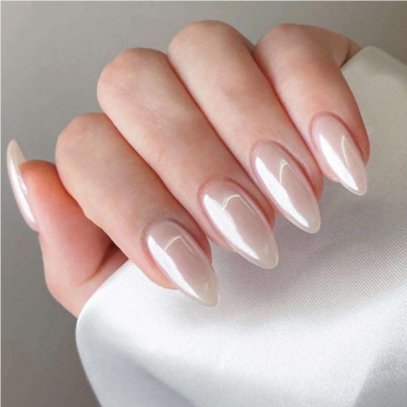 24 PCS Aurora White Nail Art, Length Long Water Pipe Fake Nails, Had Nail Tips False Nail