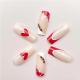 24 PCS Red And White Heart Nail Art, Long Length Long Water Pipe Fake Nails,Square Head Nail Tips False Nail