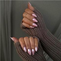 24 PCS Aurora Powder Nail Art, Length Long Water Pipe Fake Nails, Had Nail Tips False Nail