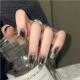 24 PCS Black Silver Star Nail Art, Long Length Long Water Pipe Fake Nails,Square Head Nail Tips False Nail