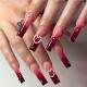 24 PCS Red Heart Nail Art, Long Length Long Water Pipe Fake Nails,Square Head Nail Tips False Nail
