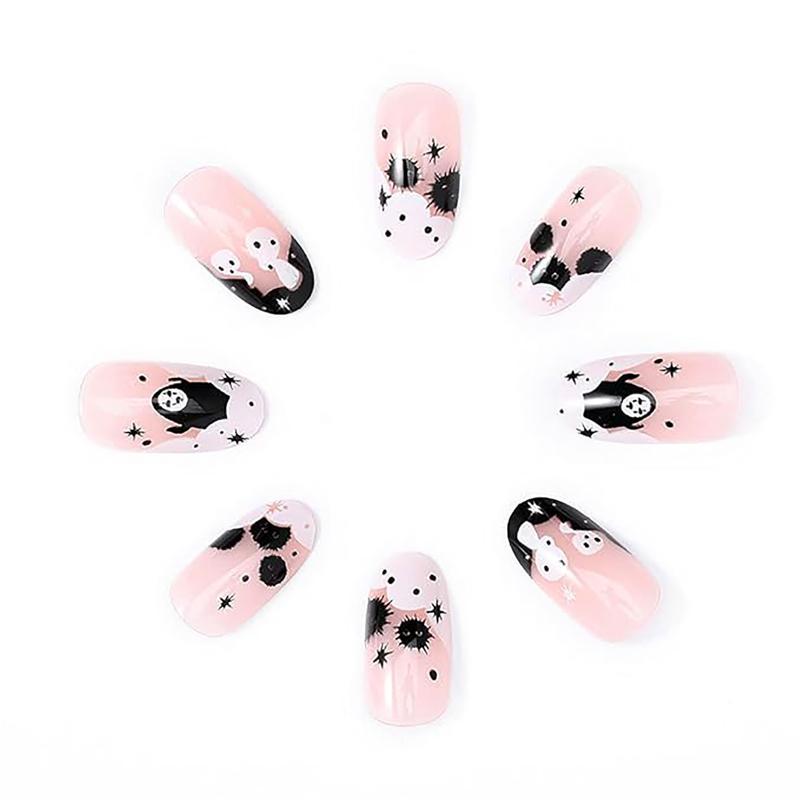 24 PCS Faceless Men Nail Art, Length Long Water Pipe Fake Nails, Had Nail Tips False Nail