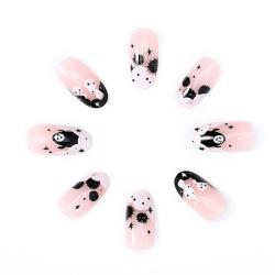 24 PCS Faceless Men Nail Art, Length Long Water Pipe Fake Nails, Had Nail Tips False Nail