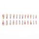 24 PCS Long Flat Flowers Nail Art, Long Length Long Water Pipe Fake Nails,Square Head Nail Tips False Nail