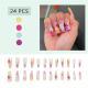 24 PCS Long Flat Flowers Nail Art, Long Length Long Water Pipe Fake Nails,Square Head Nail Tips False Nail