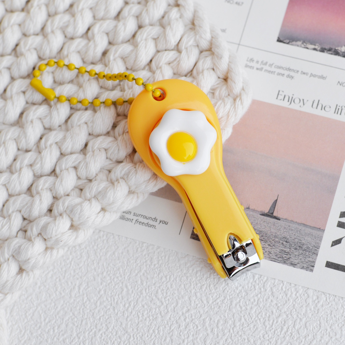 Wide-handle nail clipper-Sunshine Poached Egg-Chain with Beaded-ABS+ Titanium Steel-1 piece - Option1
