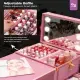 Portable Nail Table, Rolling Manicure Table W/3 Color Light And Speaker, Portable Nail Tech Desk, Foldable Nail Travel Case For Nail Tech W/Wheel, Colorful Pink