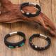 Stainless Steel Paired With Hand-woven Beaded Leather Mens Bracelet