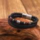 Stainless Steel Paired With Hand-woven Beaded Leather Mens Bracelet