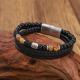 Stainless Steel Paired With Hand-woven Beaded Leather Mens Bracelet