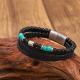 Stainless Steel Paired With Hand-woven Beaded Leather Mens Bracelet