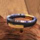 Hand-woven Mens Leather Bracelet Featuring Stainless Steel Beads Paired With A Black Onyx Cross