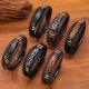 Hand-woven Mens Leather Bracelet With Stainless Steel Nine-eyed DZi Beads