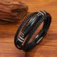 Hand-woven Mens Leather Bracelet With Stainless Steel Nine-eyed DZi Beads