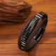 Hand-woven Mens Leather Bracelet With Stainless Steel Nine-eyed DZi Beads