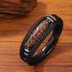 Hand-woven Mens Leather Bracelet With Stainless Steel Nine-eyed DZi Beads