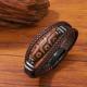 Hand-woven Mens Leather Bracelet With Stainless Steel Nine-eyed DZi Beads