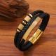 Stainless Steel Multi-colored Hand-woven Mens Leather Bracelet