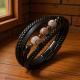 Stainless Steel Three-eyed DZi Bead Hand-woven Mens Leather Bracelet