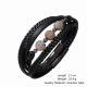 Stainless Steel Three-eyed DZi Bead Hand-woven Mens Leather Bracelet
