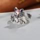 1pcs 999.9 Sterling Silver Enamel Nine-Tailed Fox Open Ring, Dainty Retro Style, For Daily Wear & Casual Street Outfits