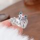 1pcs 999.9 Sterling Silver Enamel Nine-Tailed Fox Open Ring, Dainty Retro Style, For Daily Wear & Casual Street Outfits