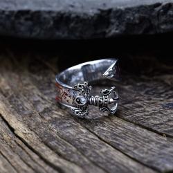 1pcs 999 Sterling Silver Taoist Vajra Open Ring, Retro Mystical Style, For Daily Wear & Casual Street Outfits