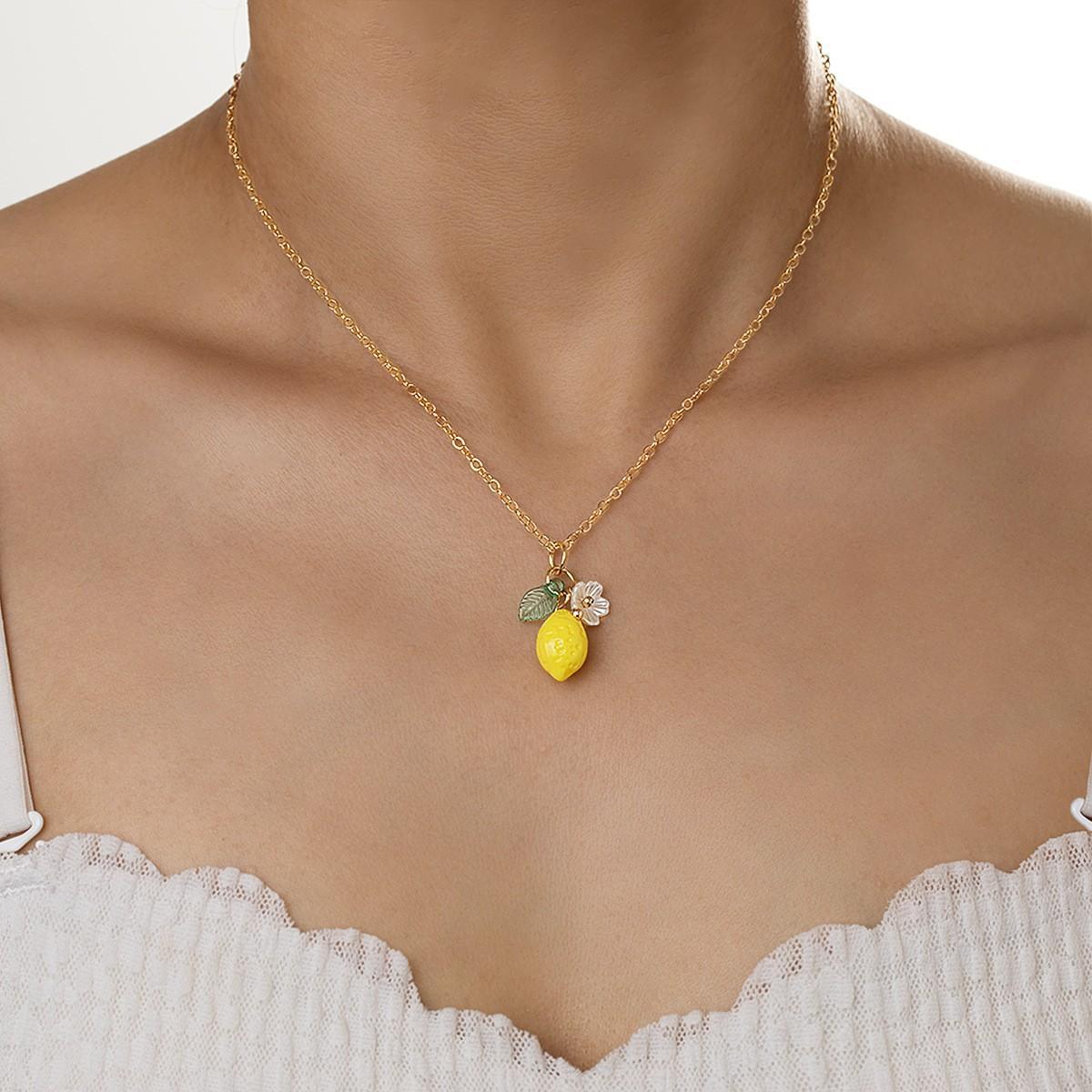Fashionable New-style Fresh And Sweet Fruit Lemon Flower And Leaf Pendant