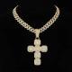13mm Width Football Pendant Necklace,Full Diamond Cross Pendant Necklace, 3D Diamond Gold Zinc Alloy Stainless Steel Religious Zircon