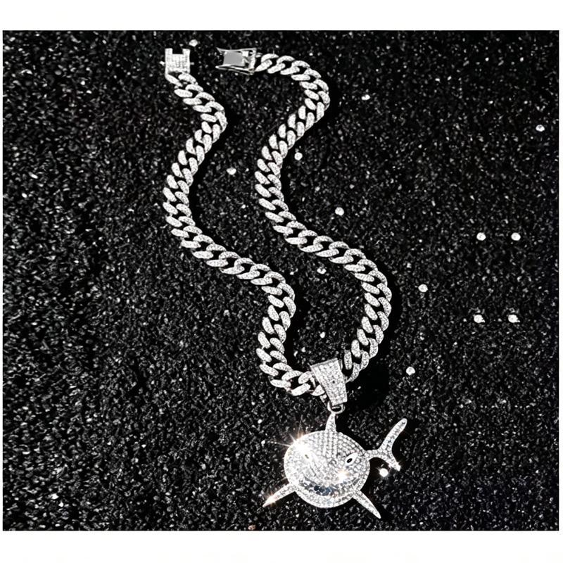13mm Width Football Pendant Necklace,rhinestone Gold-plated Shark Pendant Necklace, 3D Diamond Gold Zinc Alloy Stainless Steel Religious Zircon