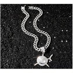 13mm Width Football Pendant Necklace,rhinestone Gold-plated Shark Pendant Necklace, 3D Diamond Gold Zinc Alloy Stainless Steel Religious Zircon