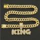 13mm Width Football Pendant Necklace,Full Diamond King Fashion Pendant Necklace, 3D Diamond Gold Zinc Alloy Stainless Steel Religious Zircon