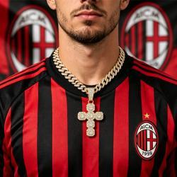13mm Width Football Pendant Necklace,Full Diamond Cross Pendant Necklace, 3D Diamond Gold Zinc Alloy Stainless Steel Religious Zircon