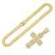 13mm Width Football Pendant Necklace,Full Diamond Cross Pendant Necklace, 3D Diamond Gold Zinc Alloy Stainless Steel Religious Zircon