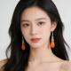 Ethnic-style Tangerine-red Drop Earrings Long Style