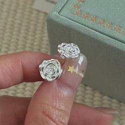 1pair 999 Sterling Silver Rose Stud Earrings, Minimalist Dainty Style, For Daily Wear & Casual Office Outfits
