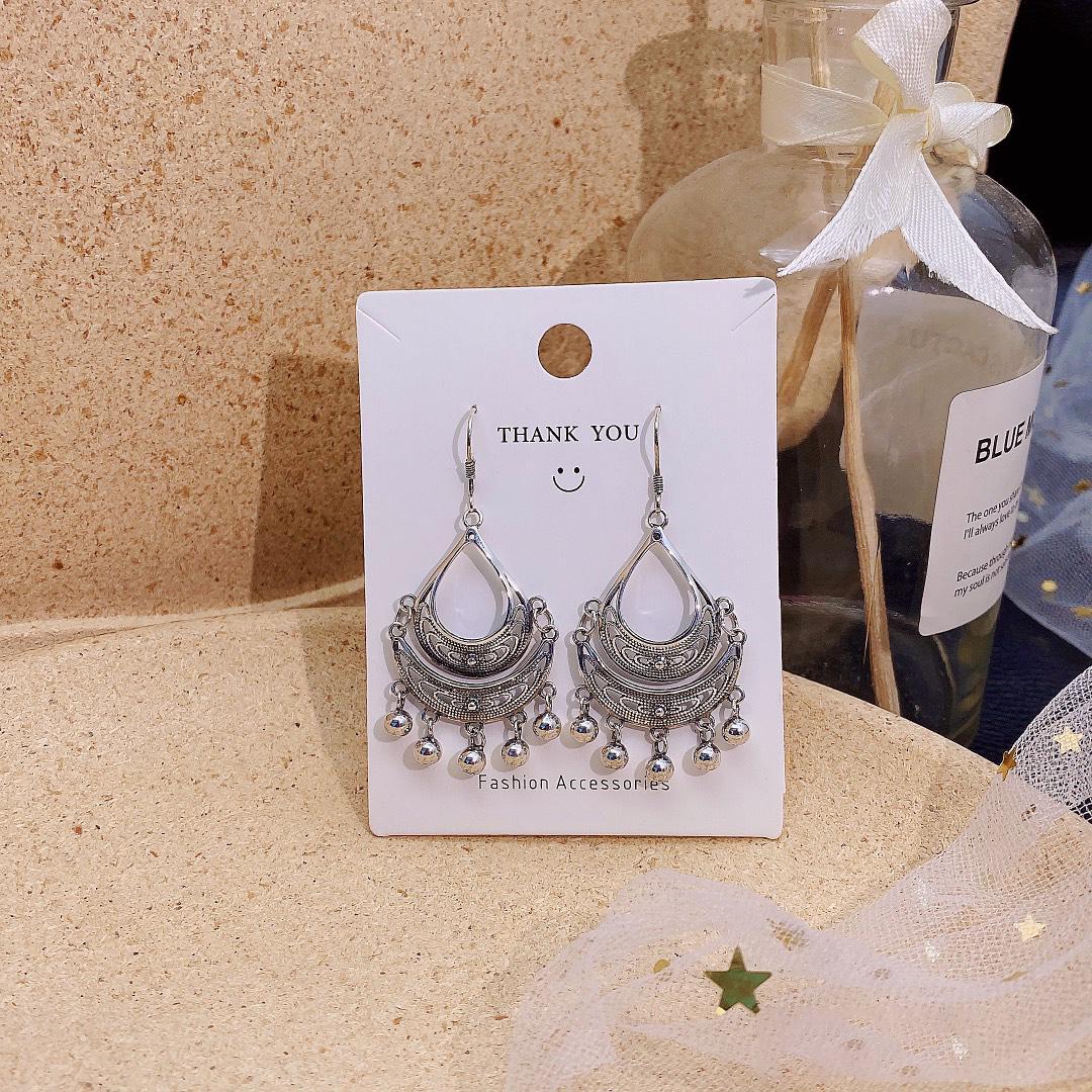 1pcs 999 Sterling Silver Boho Teardrop Drop Earrings, Vintage Ethnic Style, For Daily Wear & Casual Office Outfits