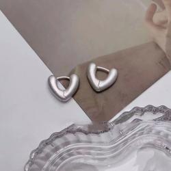 1pair 925 Sterling Silver Brushed Heart Hoop Earrings, Minimalist Dainty Style, For Daily Wear & Casual Office Outfits