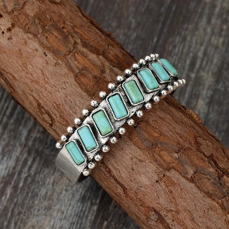Natural Turquoise Vintage Pattern Bracelet For Women
