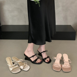 2026 Summer French Double Bow Open-toe Elegant Wedge Heel Womens Outdoor Slippers