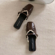 Vintage French Square Toe Block Heel Low-cut Slides, 2026 New Summer Heightening Soft Sole One-strap Slippers For Dresses