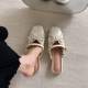 Vintage French Square Toe Block Heel Low-cut Slides, 2026 New Summer Heightening Soft Sole One-strap Slippers For Dresses