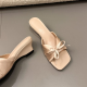 2026 New French Retro Satin Bow Wedge Heel Outdoor One-strap Slippers