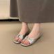 French Style Exquisite Pleated Sandals For Womens Summer Design, With A Gentle One Line Drag And Sloping Heel Sandals