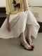French Resort Roman Style Two-way Wear Sandals, Pointed Toe Golden Thin Strap Wedge Heel Womens Outdoor Summer Slides