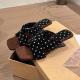 Womens Polka Dot Cross Strap Wedge Sandals, Square Toe Slip-On Mules